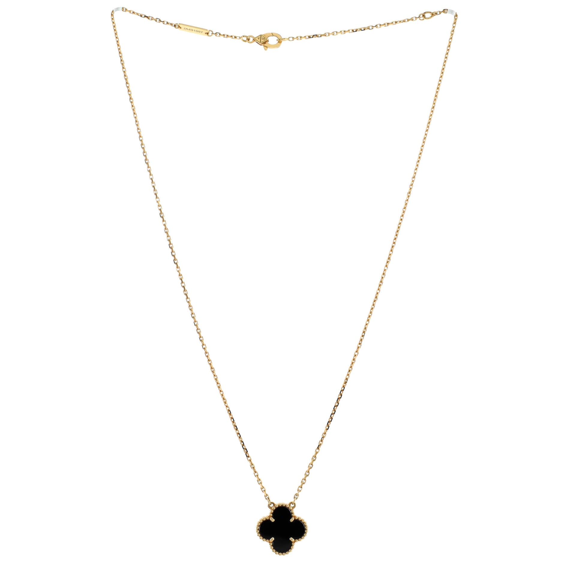 Vintage Alhambra Pendant Necklace 18K Yellow Gold and Onyx