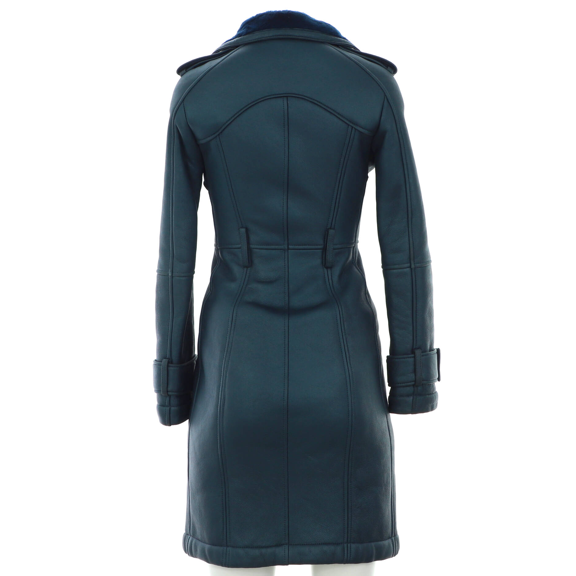 Women's Double Breasted Trench Coat Leather and Shearling