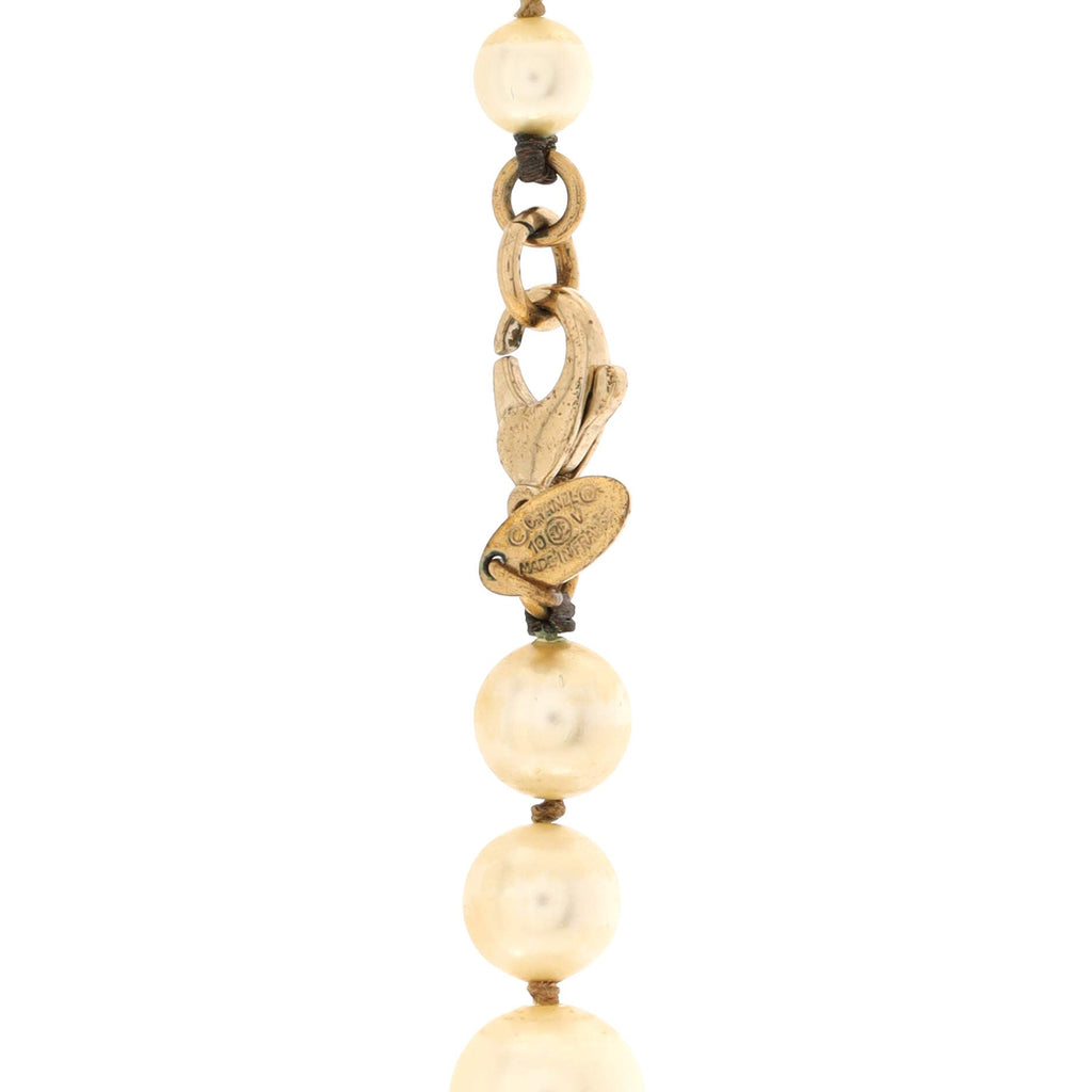 CC Long Necklace Faux Pearls and Crystal Embellished Metal