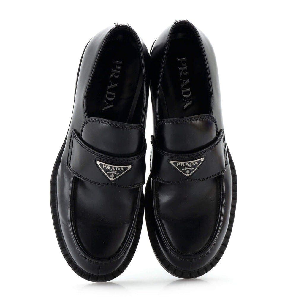 Men's Triangle Logo Loafers Spazzolato Leather