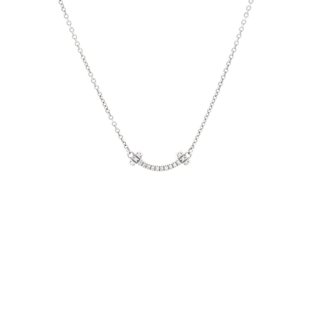 T Smile Pendant Necklace 18K White Gold with Diamonds Mini