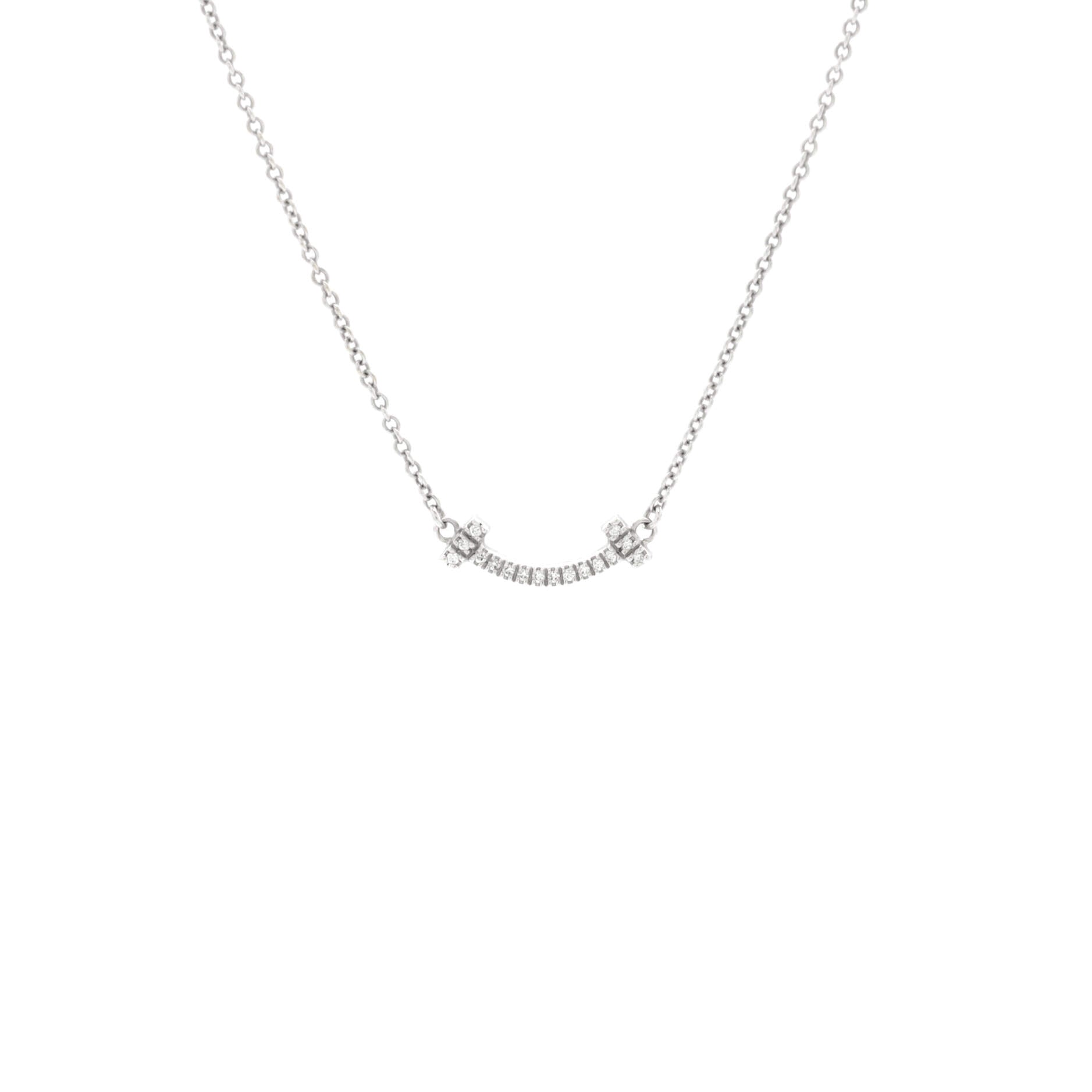 T Smile Pendant Necklace 18K White Gold with Diamonds Mini