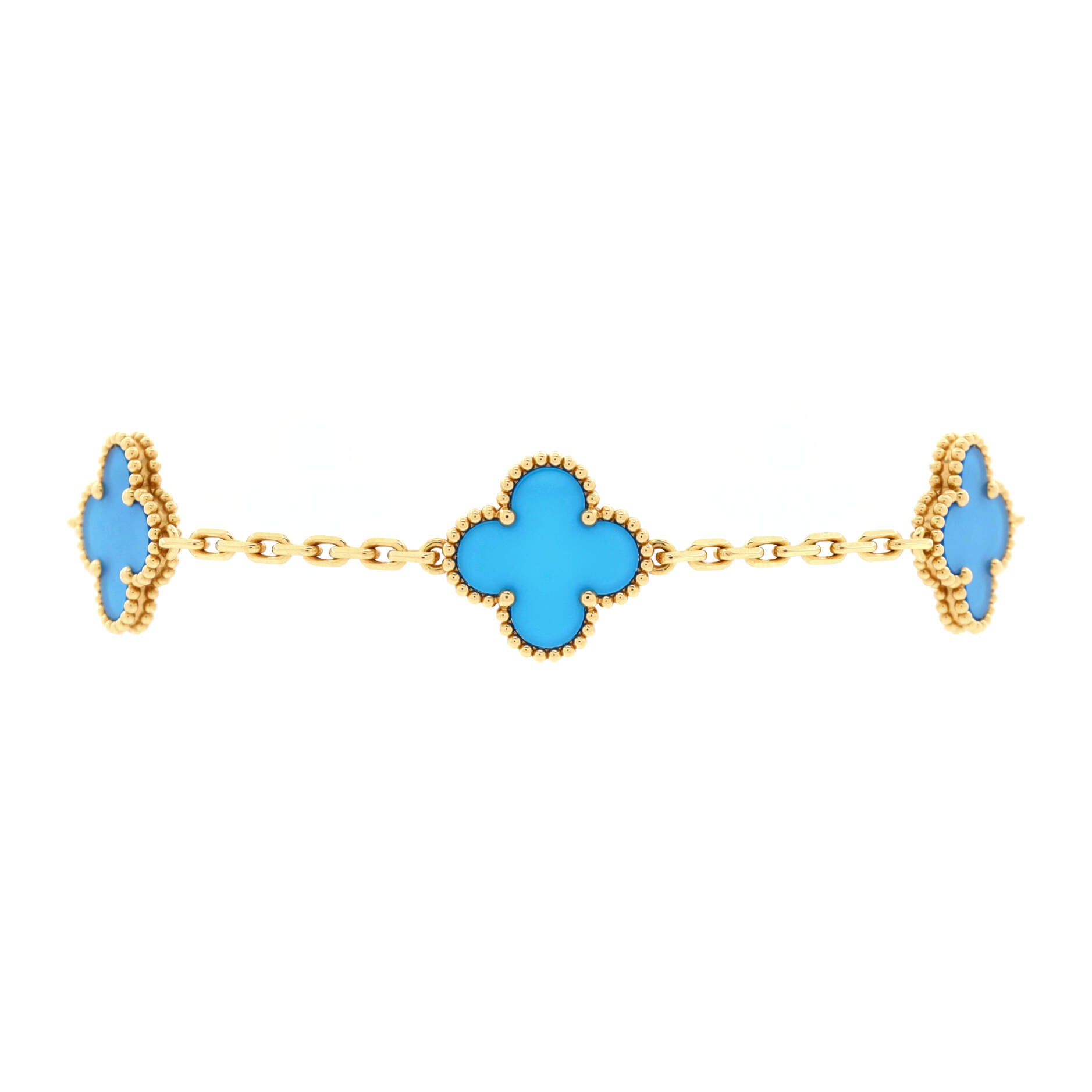 Vintage Alhambra 5 Motifs Bracelet 18K Yellow Gold and Agate