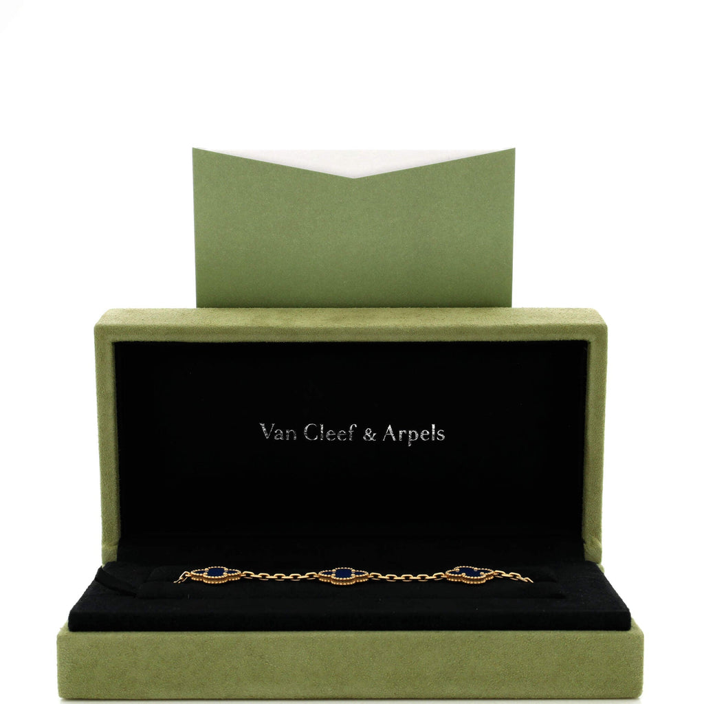 Vintage Alhambra 5 Motifs Bracelet 18K Yellow Gold and Agate