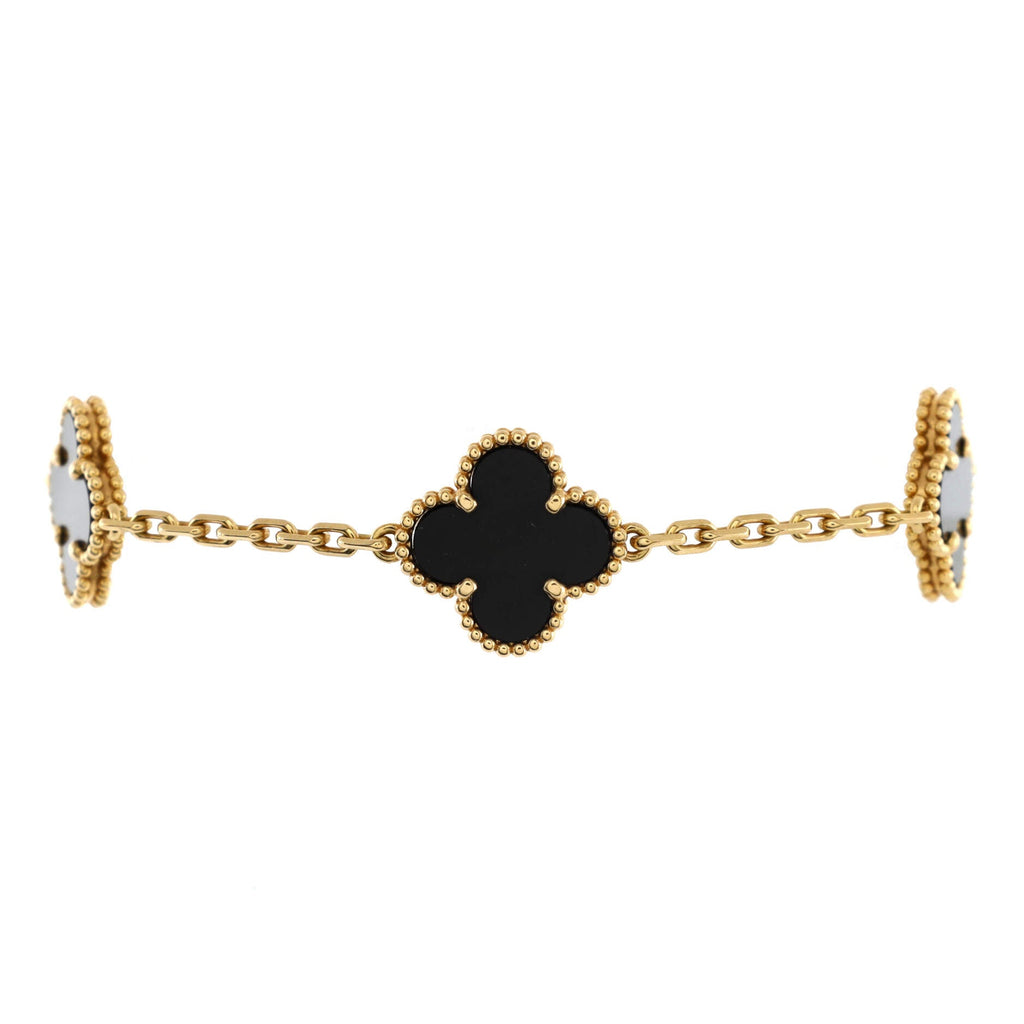 Vintage Alhambra 5 Motifs Bracelet 18K Yellow Gold and Onyx