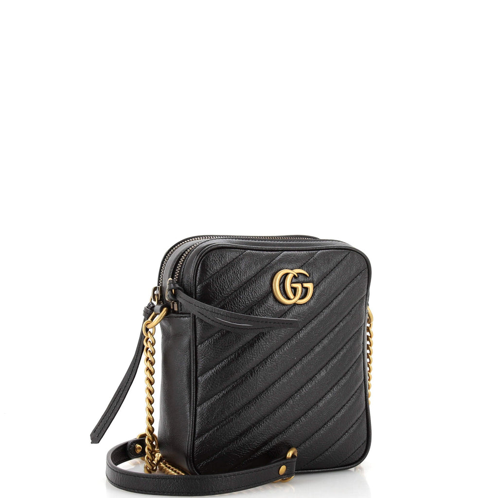 GG Marmont Double Zip Camera Bag Diagonal Quilted Leather Mini