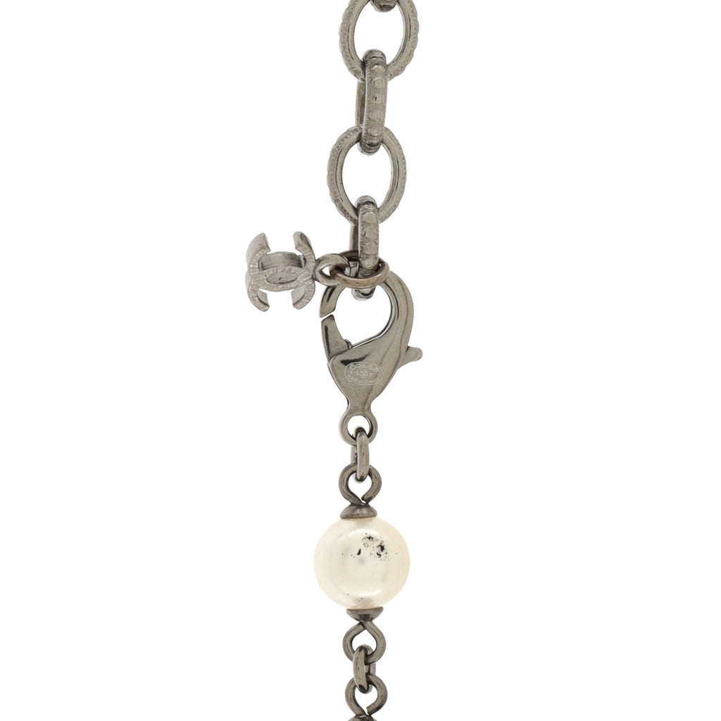 CC Coco Long Necklace Metal with Faux Pearl and Beads