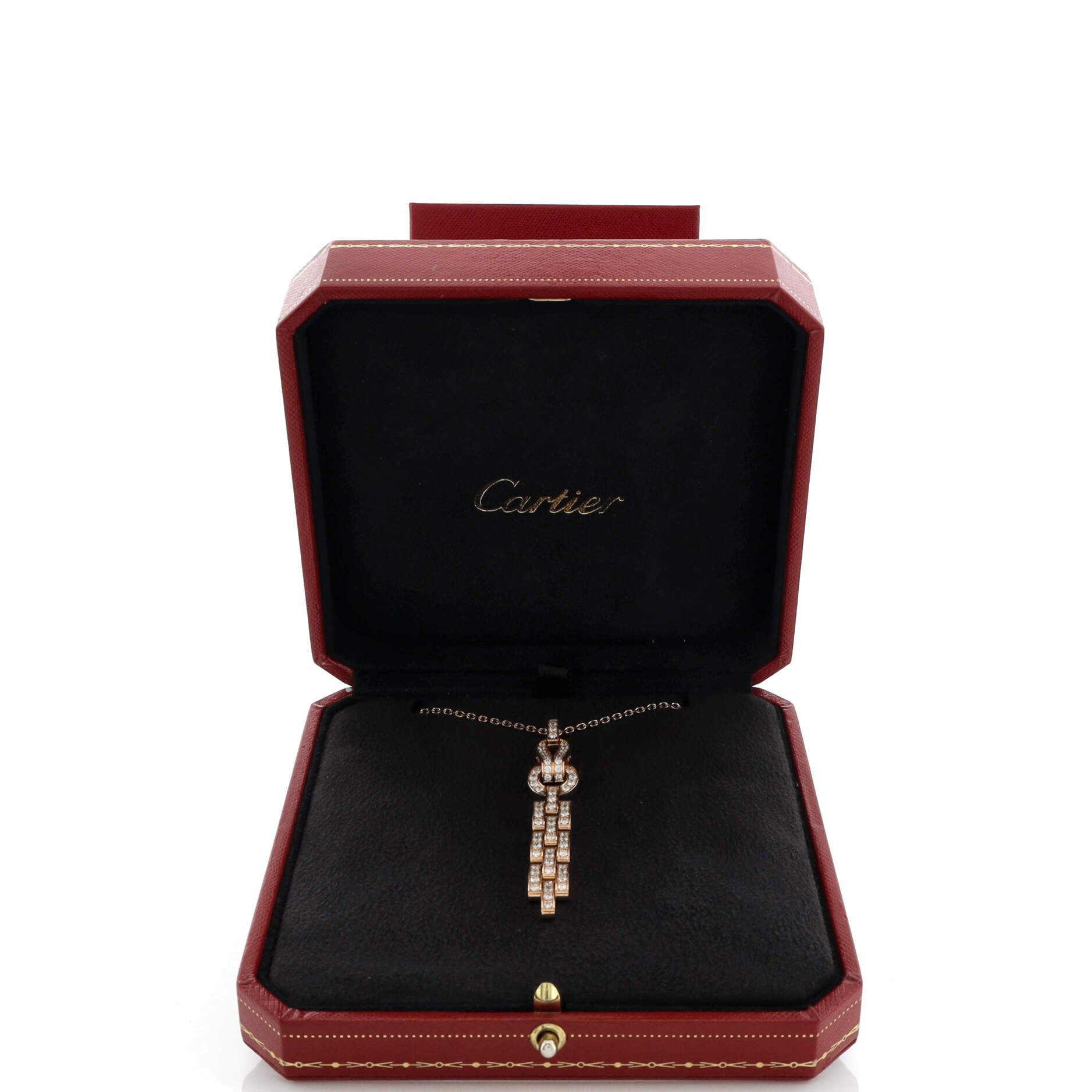 Agrafe Drop Pendant Necklace 18K Rose Gold and Diamonds