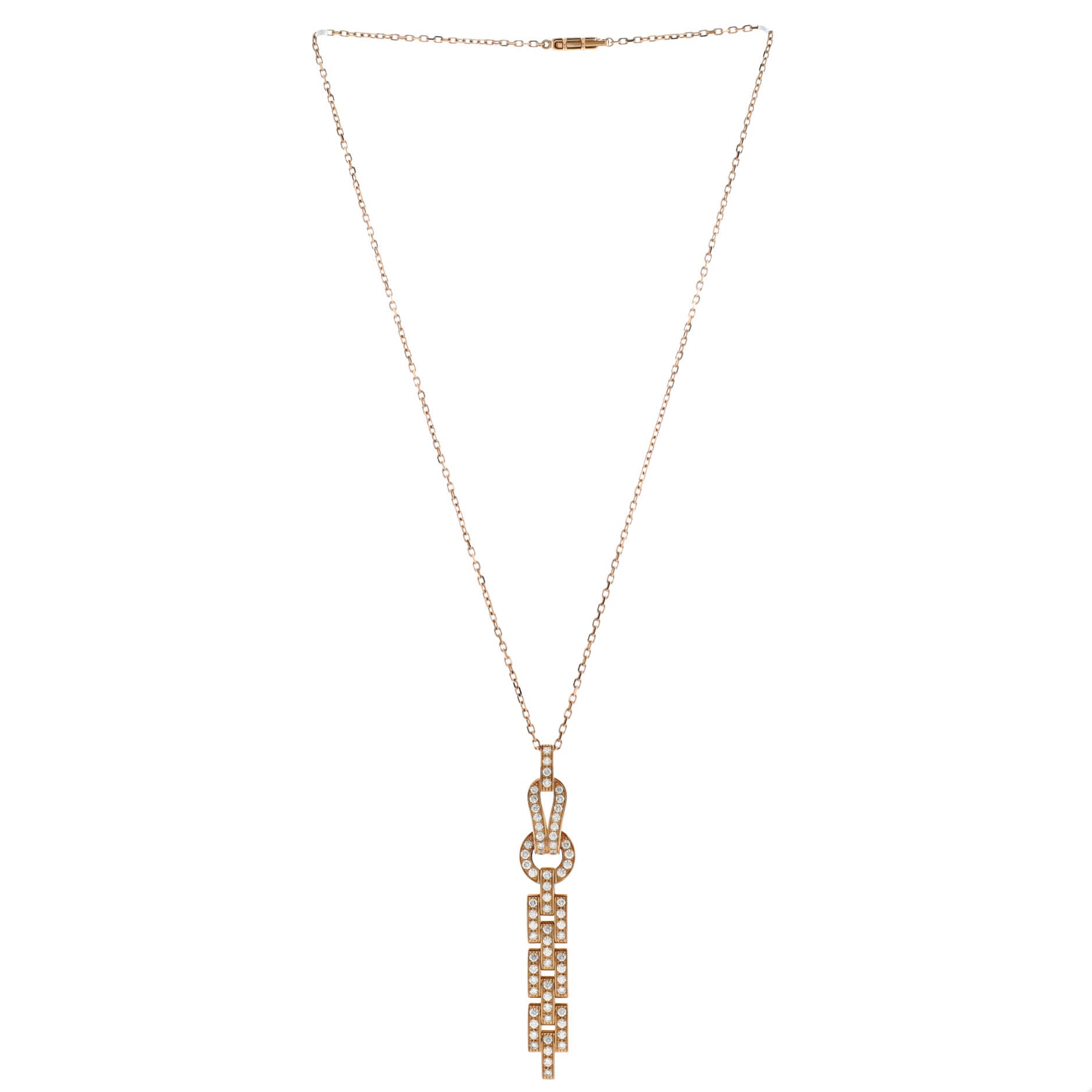 Agrafe Drop Pendant Necklace 18K Rose Gold and Diamonds
