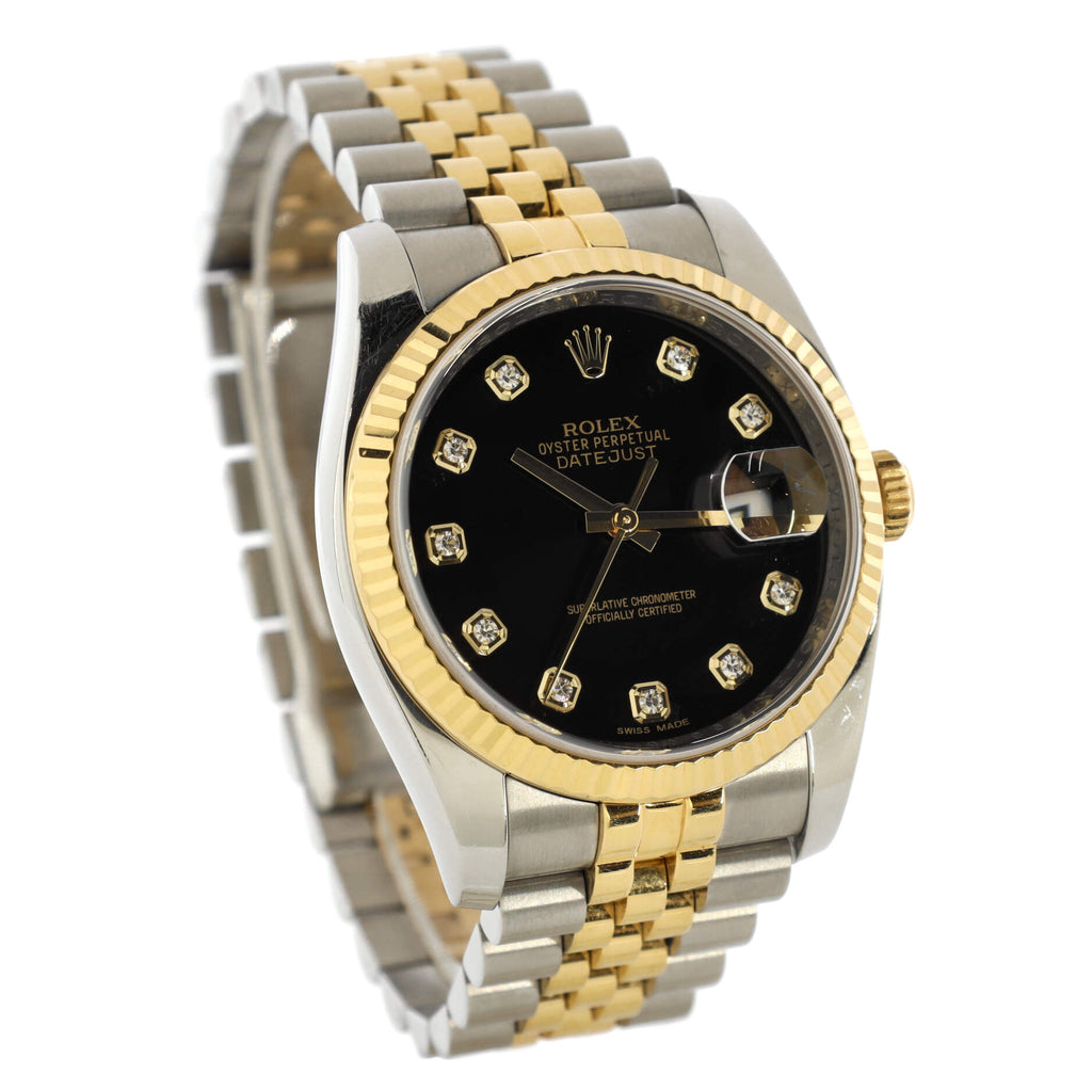 Oyster Perpetual Datejust Automatic Watch Stainless Steel and Yellow Gold with Diamond Markers 36