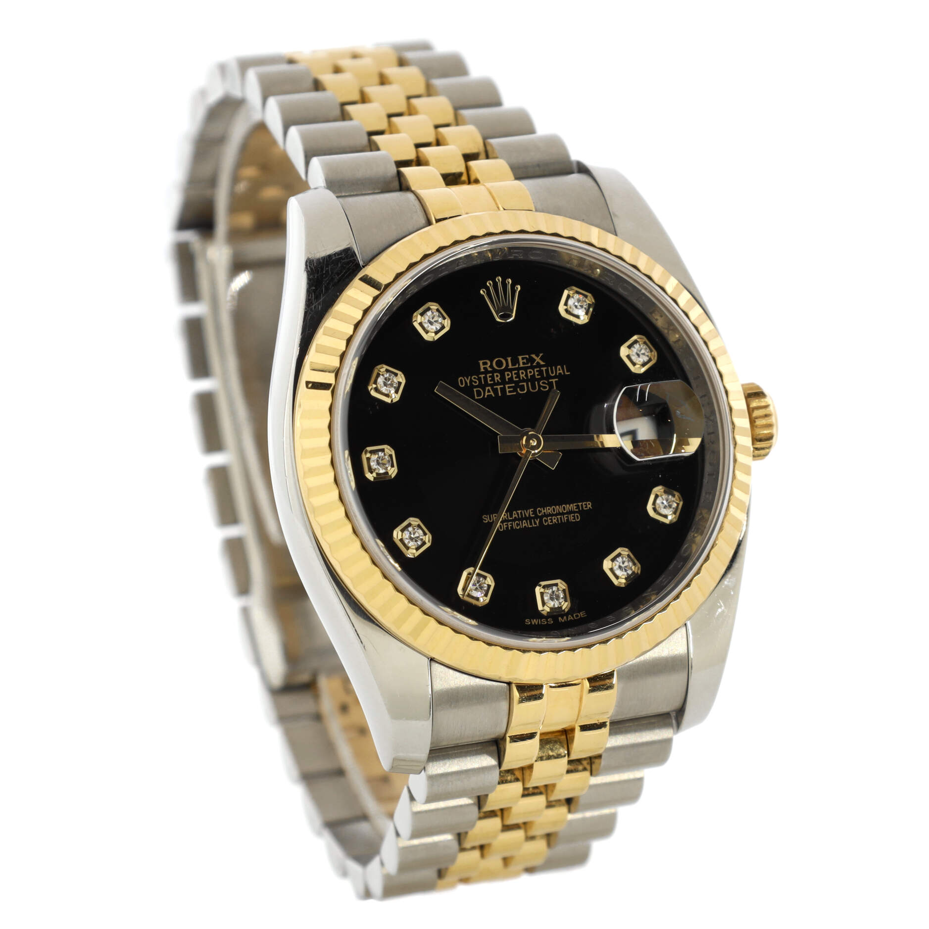 Oyster Perpetual Datejust Automatic Watch Stainless Steel and Yellow Gold with Diamond Markers 36