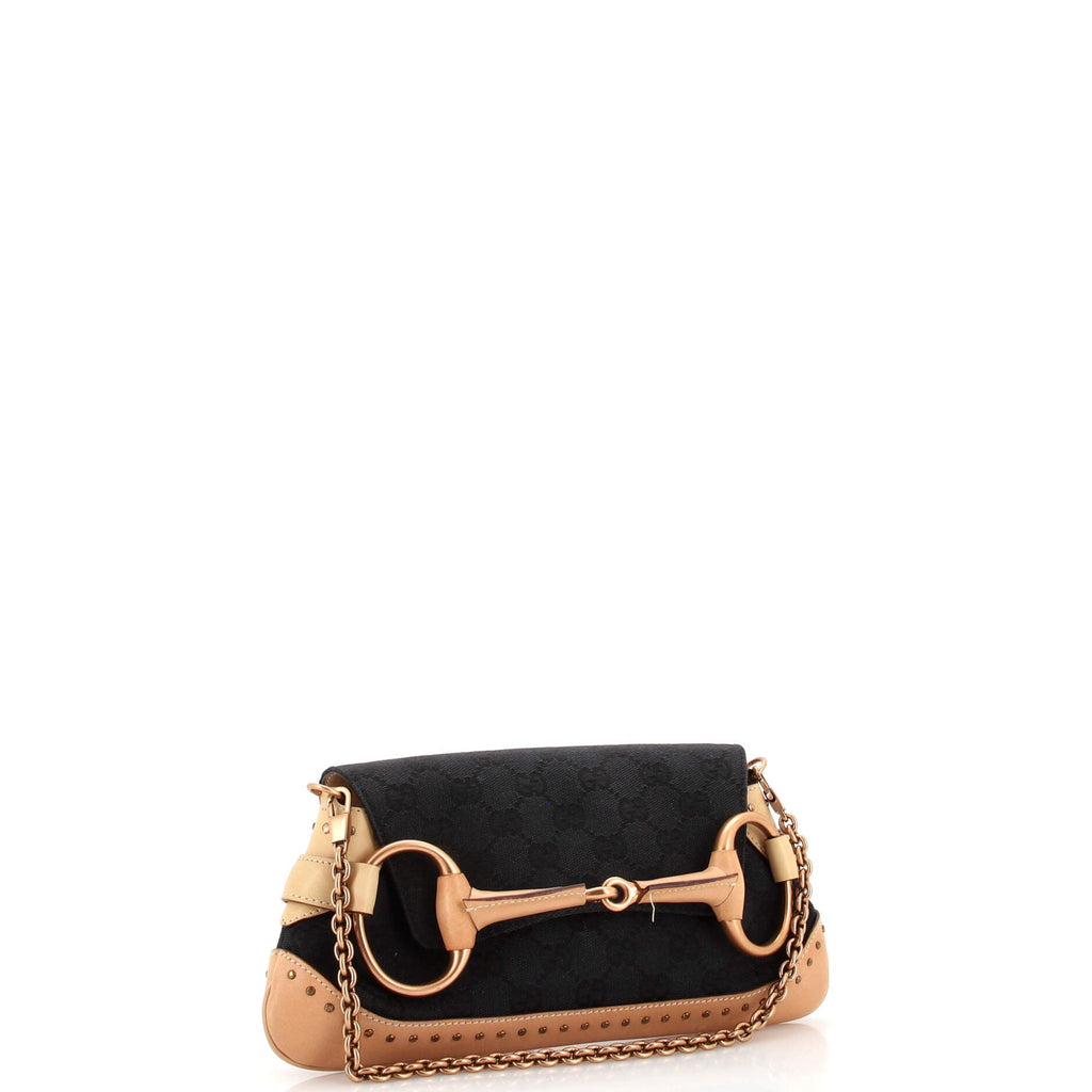 Horsebit Chain Clutch GG Canvas with Studded Leather Medium