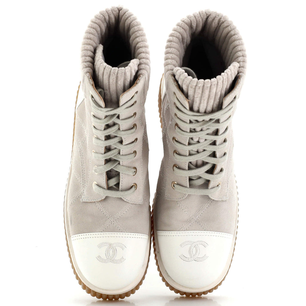 Women's CC Cap Toe Combat Boots Quilted Suede with Leather