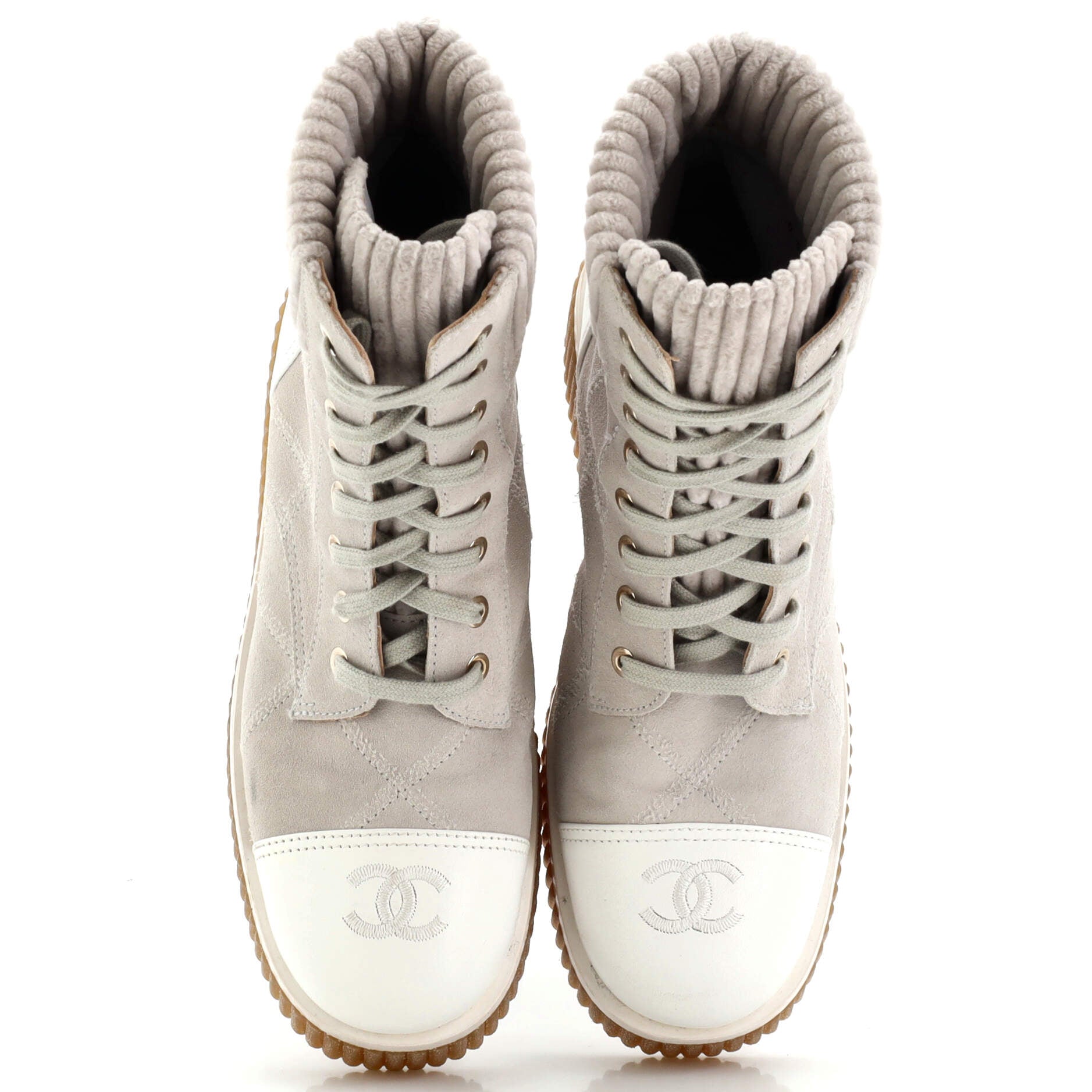 Women's CC Cap Toe Combat Boots Quilted Suede with Leather