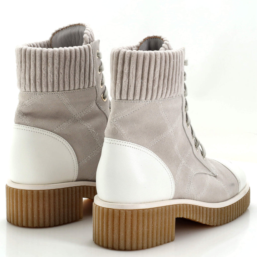 Women's CC Cap Toe Combat Boots Quilted Suede with Leather