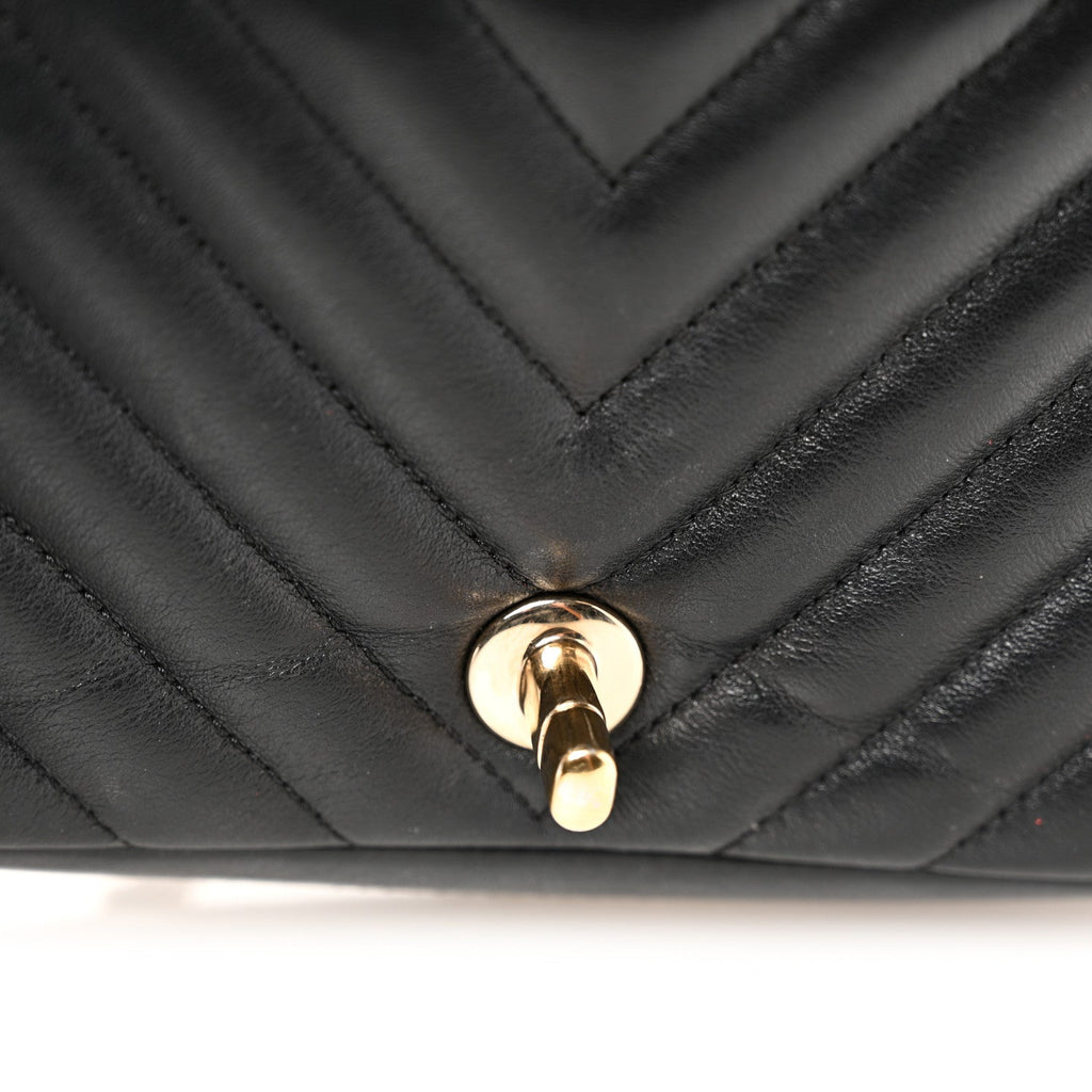 Calfskin Chevron Quilted Mini Statement Flap Black