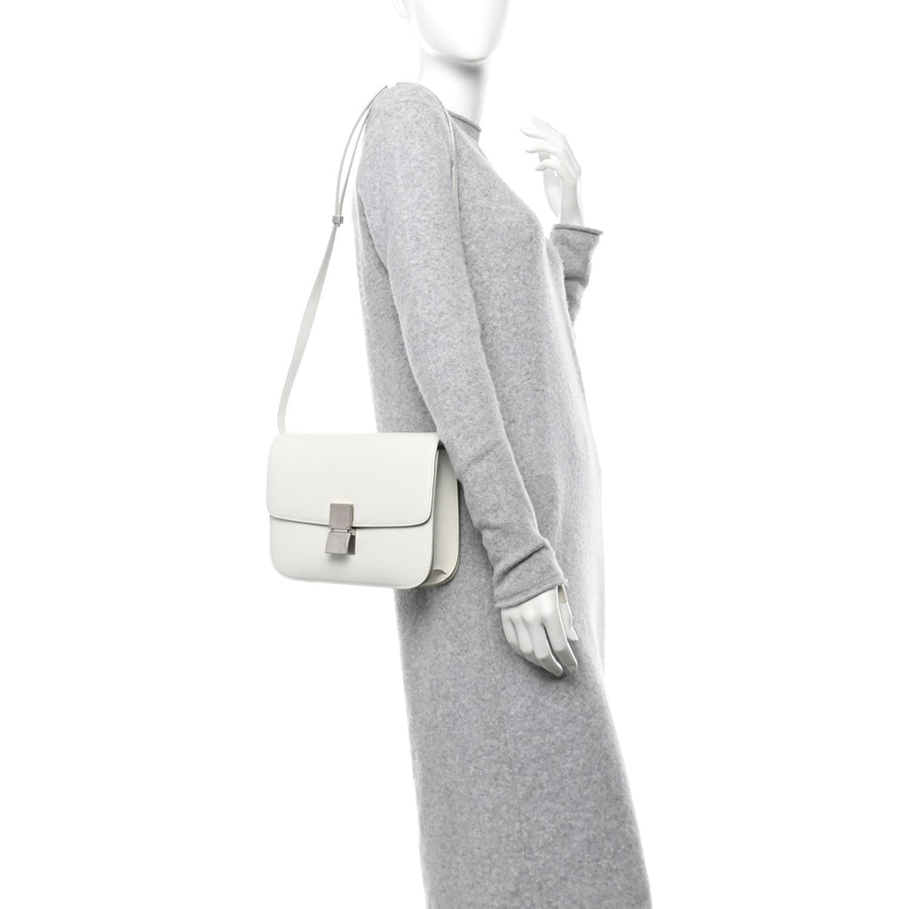 Liege Calfskin Medium Classic Box Flap Bag White