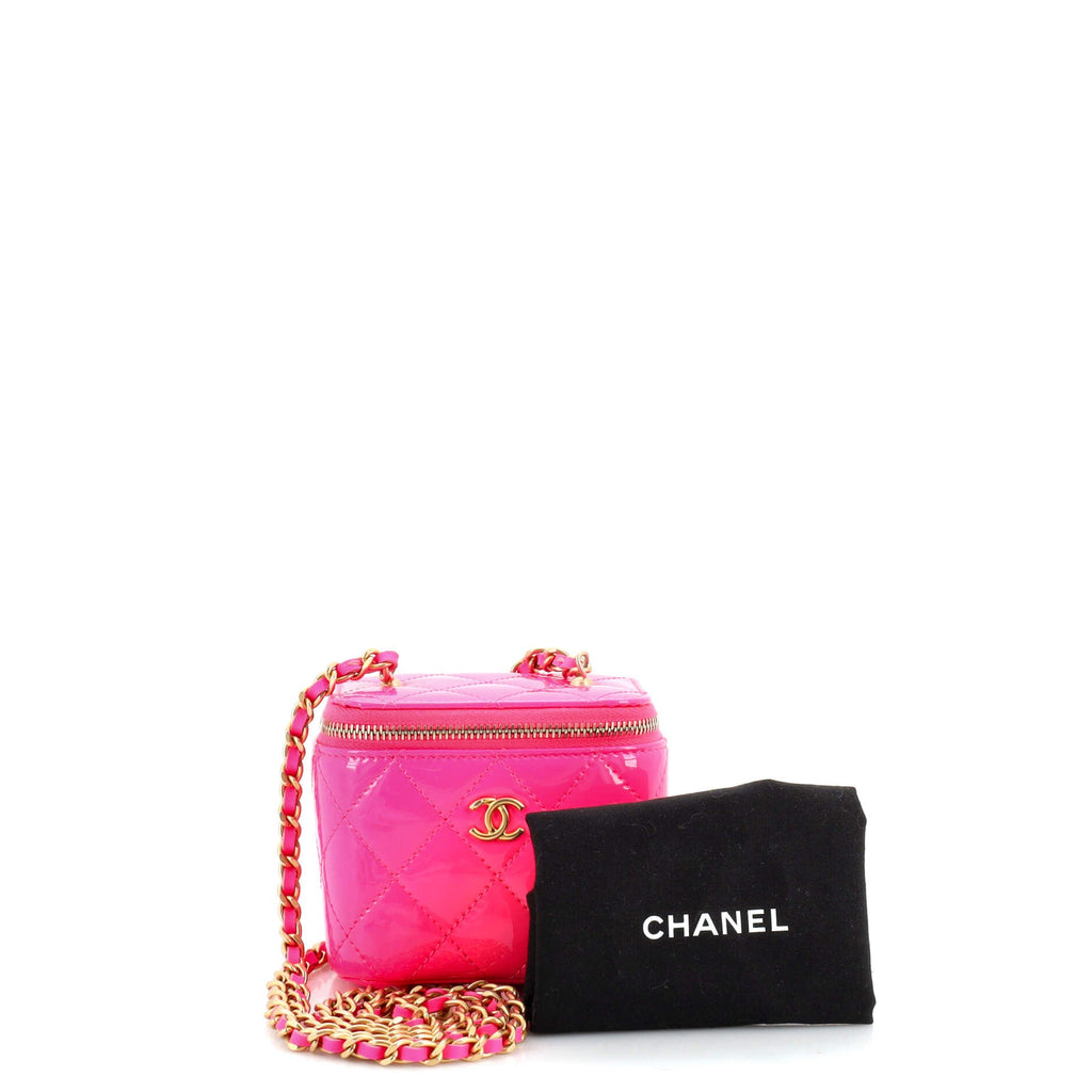 Pearl Crush Vanity Case with Chain Quilted Patent Mini
