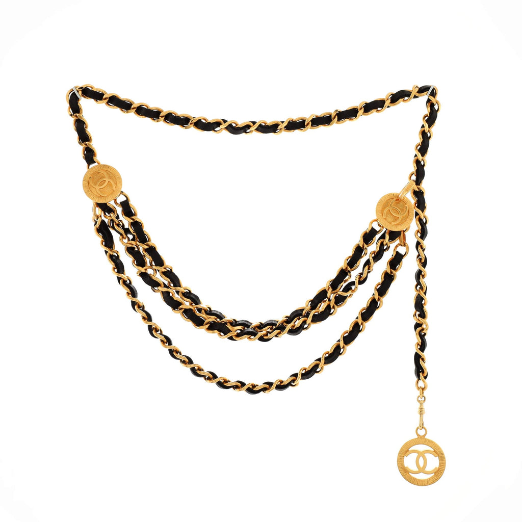 Vintage Multi-Chain Medallion Belt Metal and Leather 85