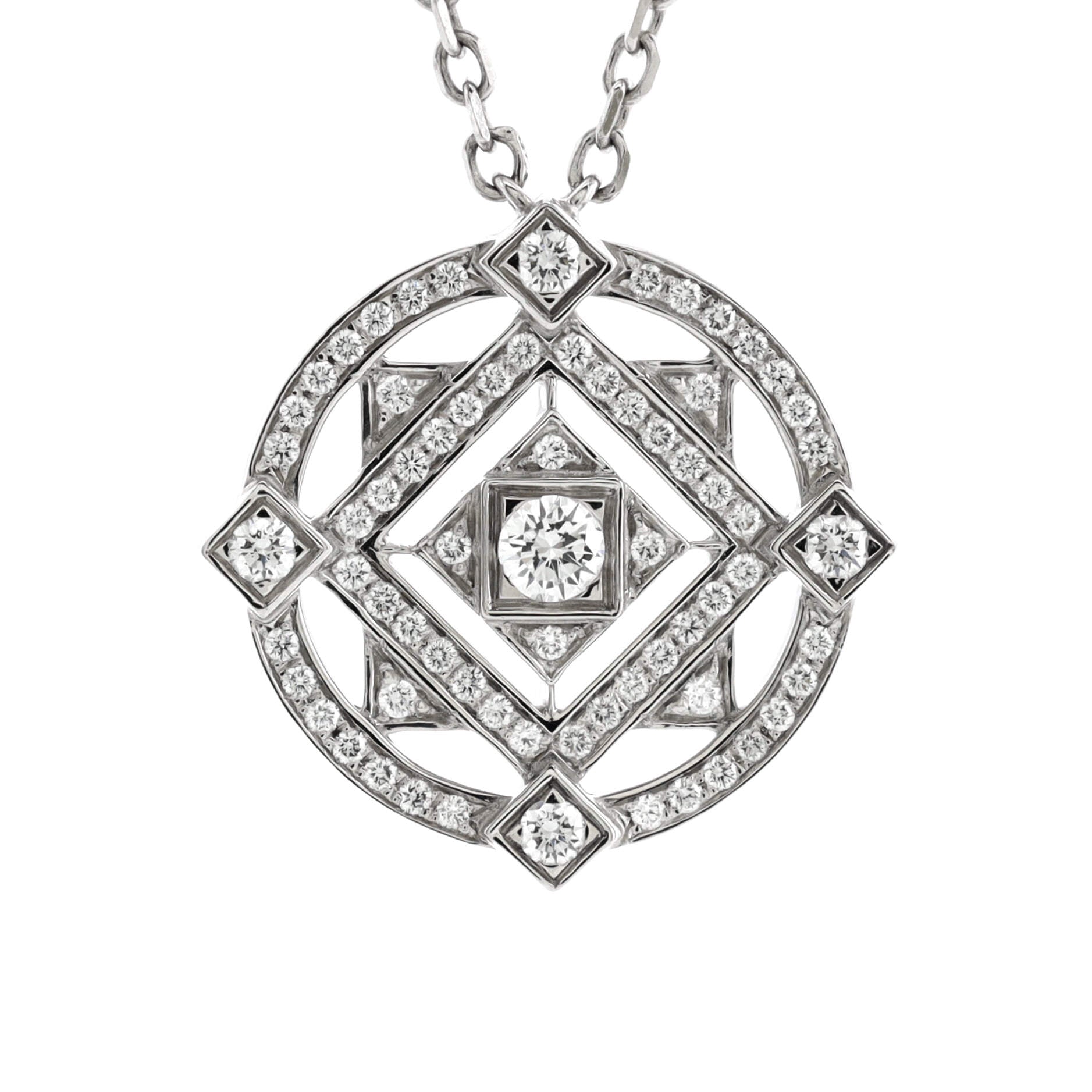 Mandala Openwork Pendant Necklace 18K White Gold with Diamonds
