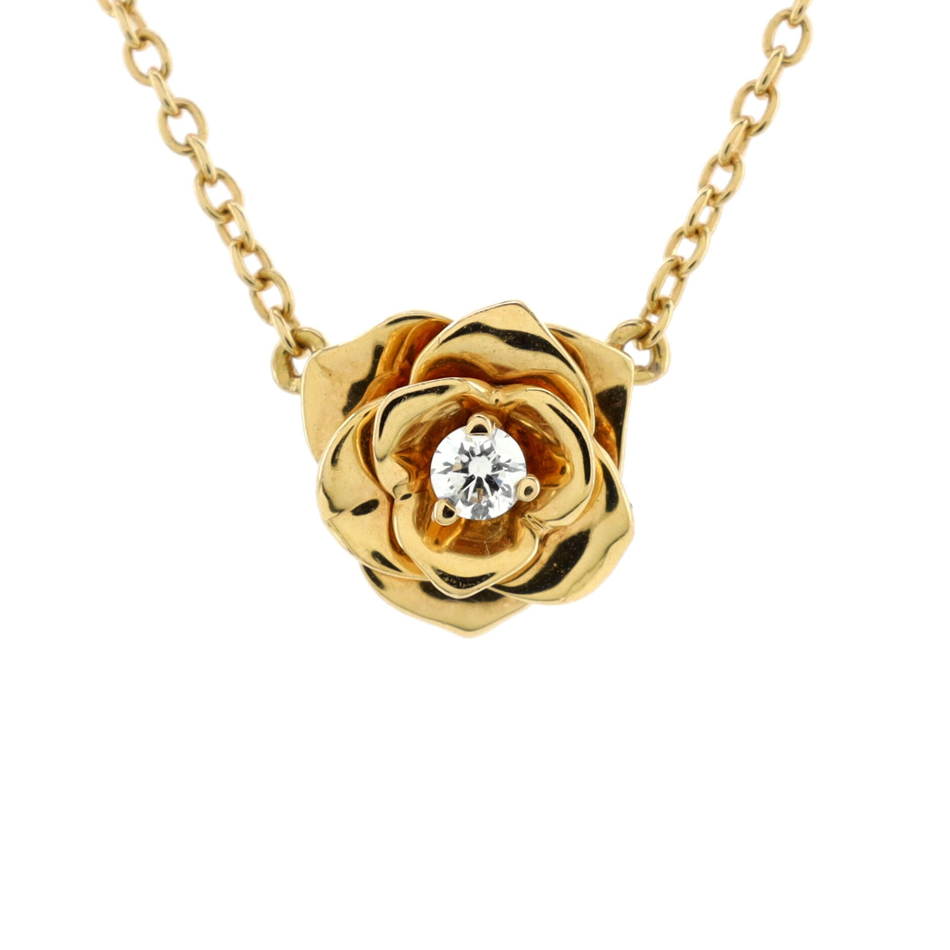 Rose Pendant Necklace 18K Yellow Gold with Diamond