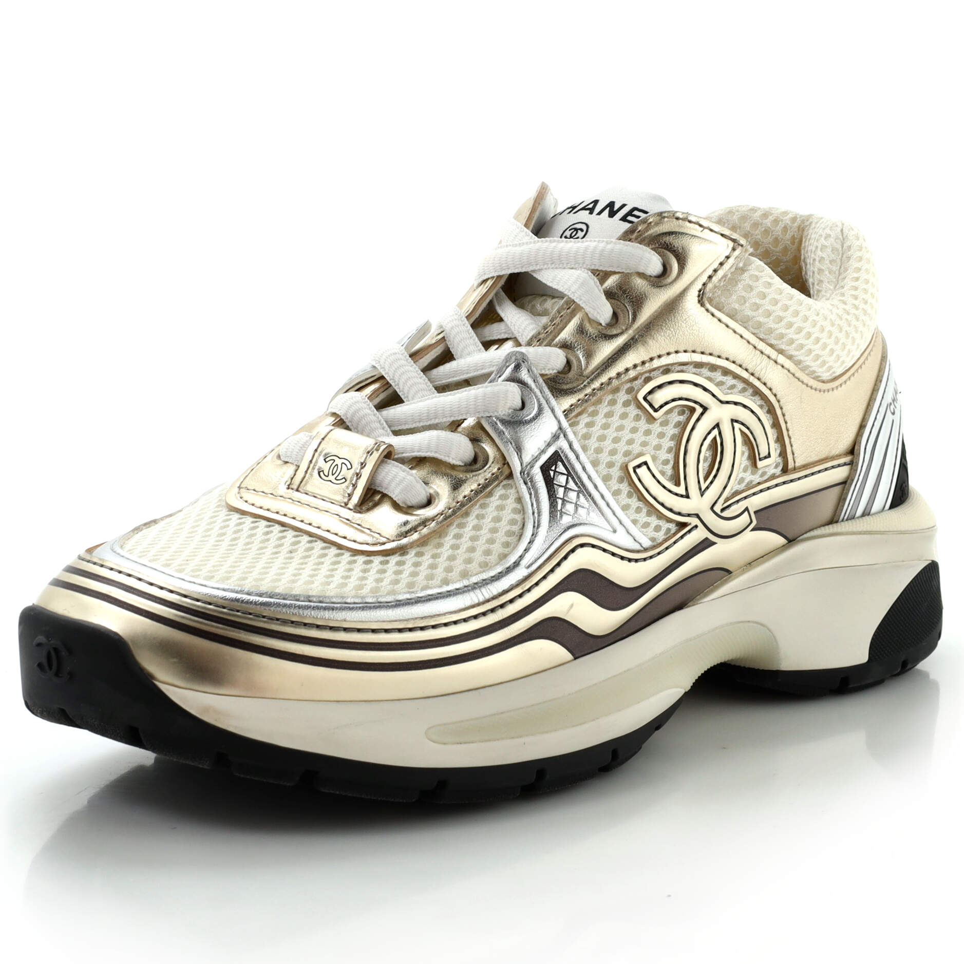Women's CC Low-Top Sneakers Fabric and Laminated Leather