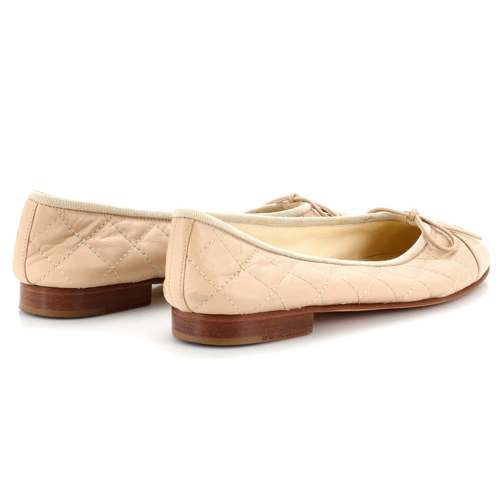 Women's CC Cap Toe Bow Ballerina Flats Quilted Leather
