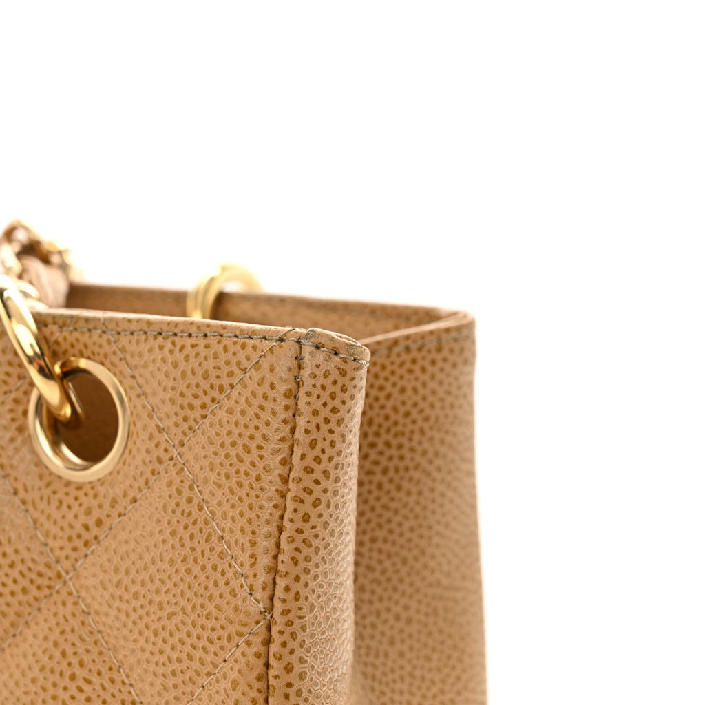 Caviar Quilted Petit Shopping Tote PST Dark Beige