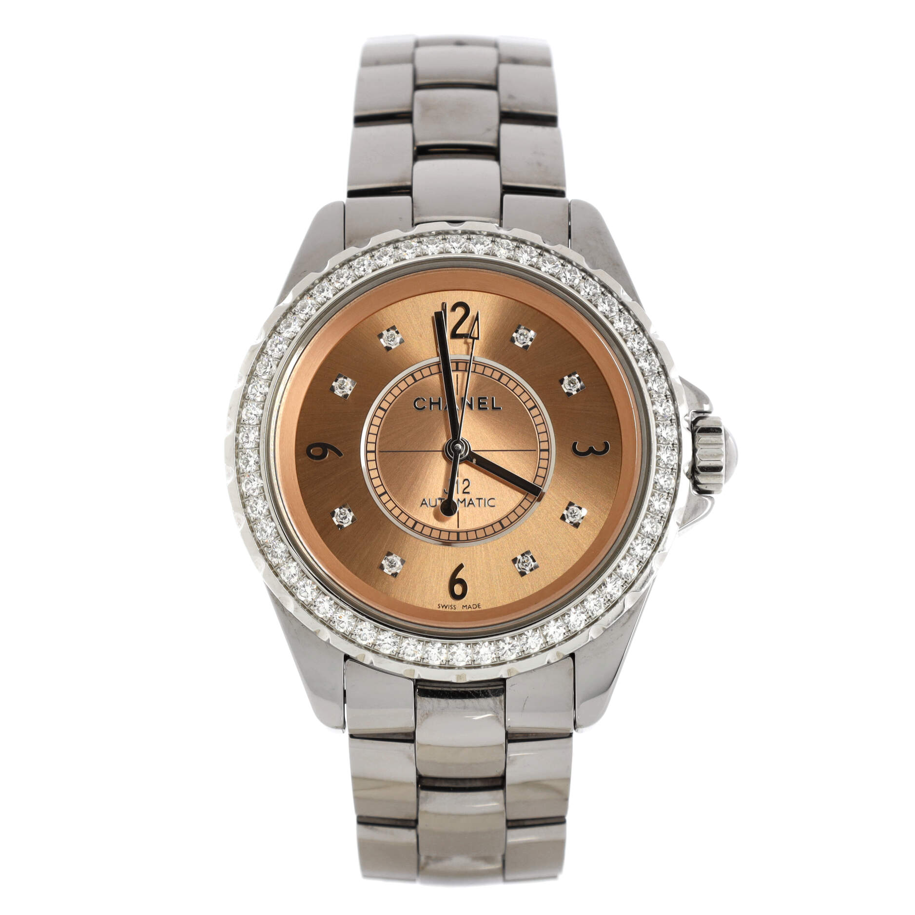 J12 Chromatic Automatic Watch Titanium and Ceramic with Diamond Bezel and Markers 38