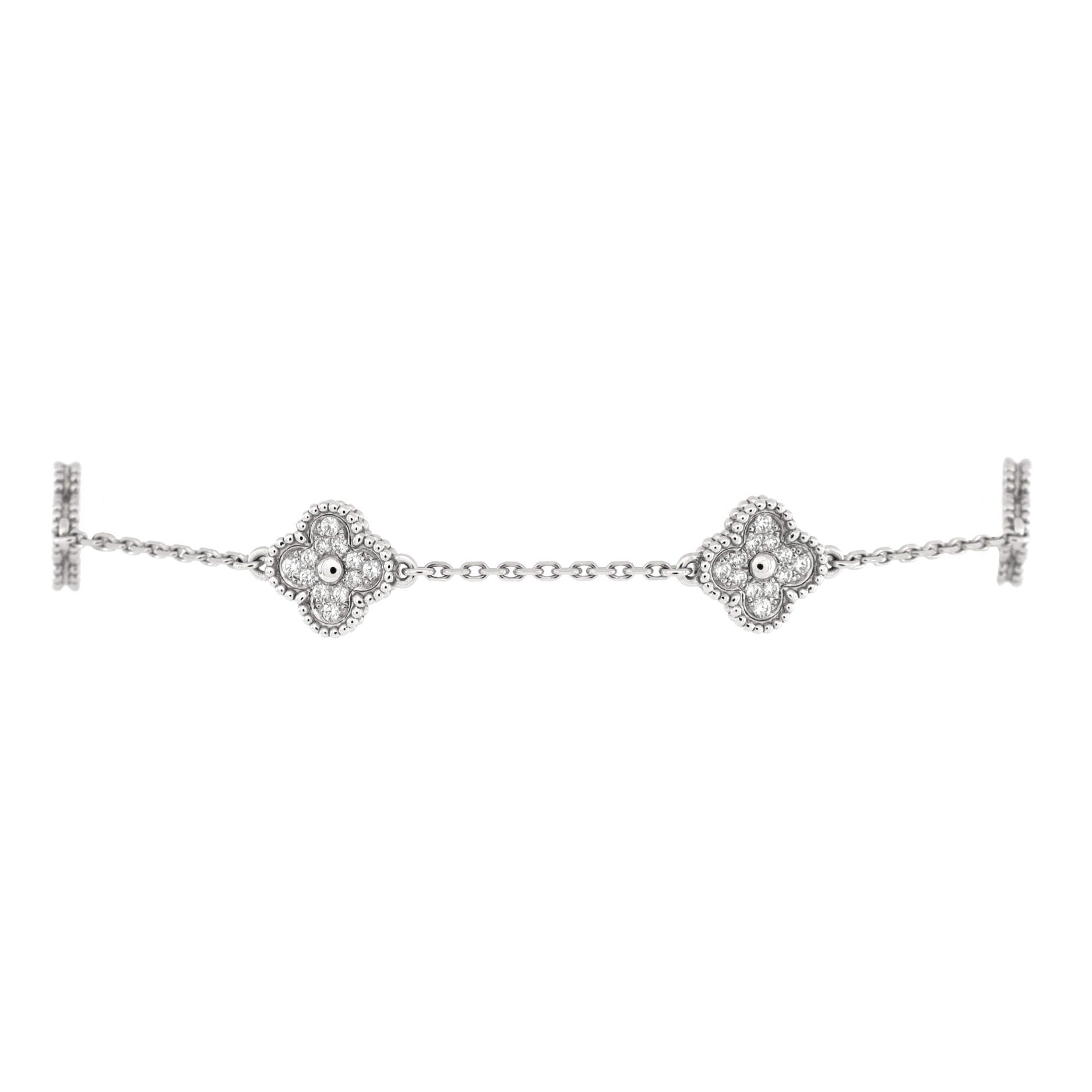 Sweet Alhambra 6 Motifs Bracelet 18K White Gold and Diamonds