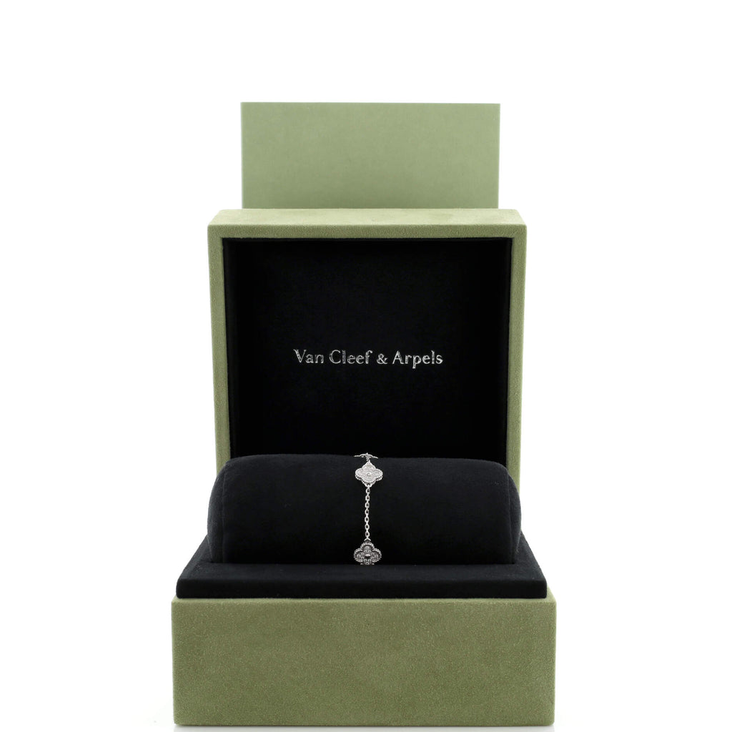 Sweet Alhambra 6 Motifs Bracelet 18K White Gold and Diamonds