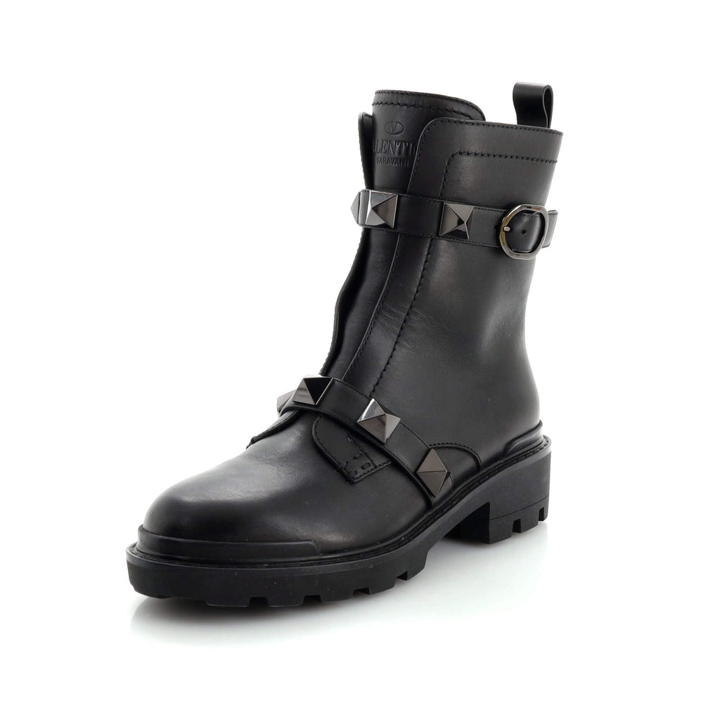 Women's Roman Stud Combat Ankle Boots Leather