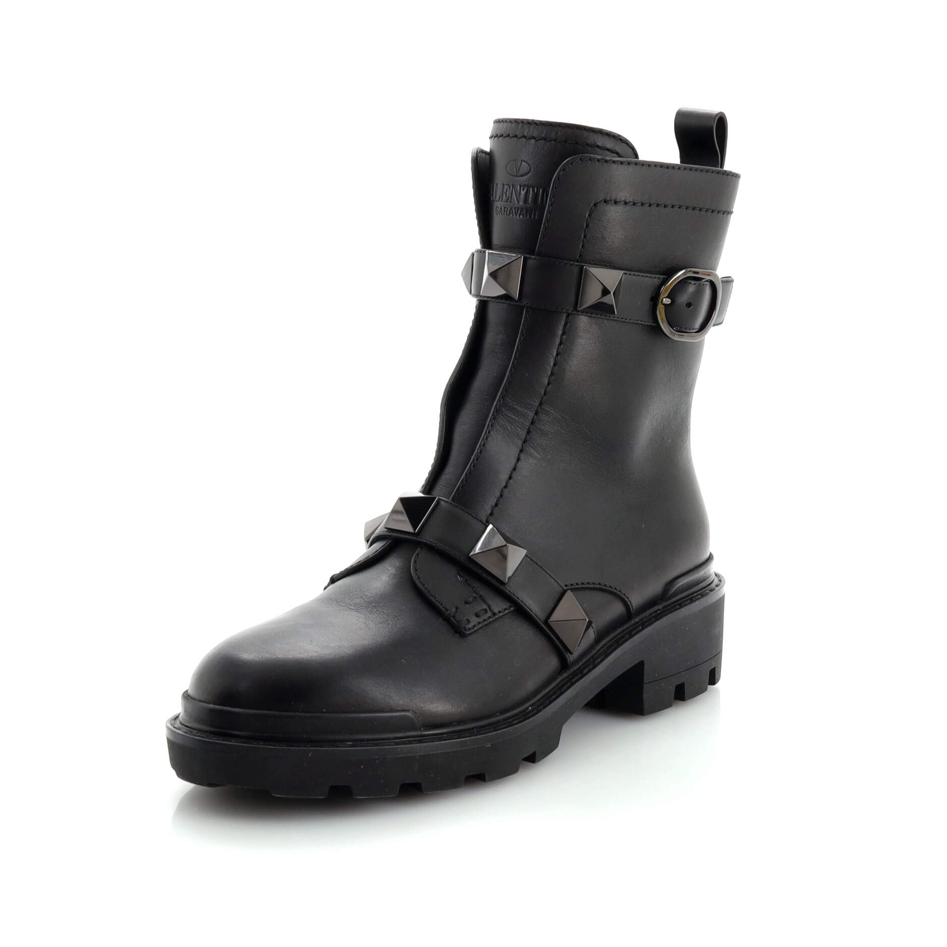 Women's Roman Stud Combat Ankle Boots Leather