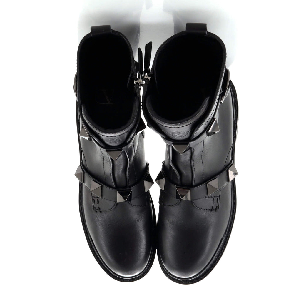 Women's Roman Stud Combat Ankle Boots Leather