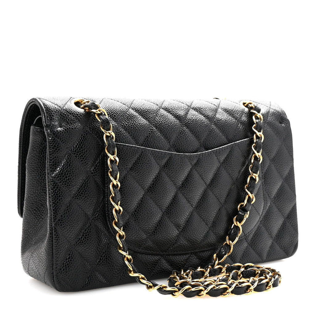 Caviar Quilted Medium Double Flap Black