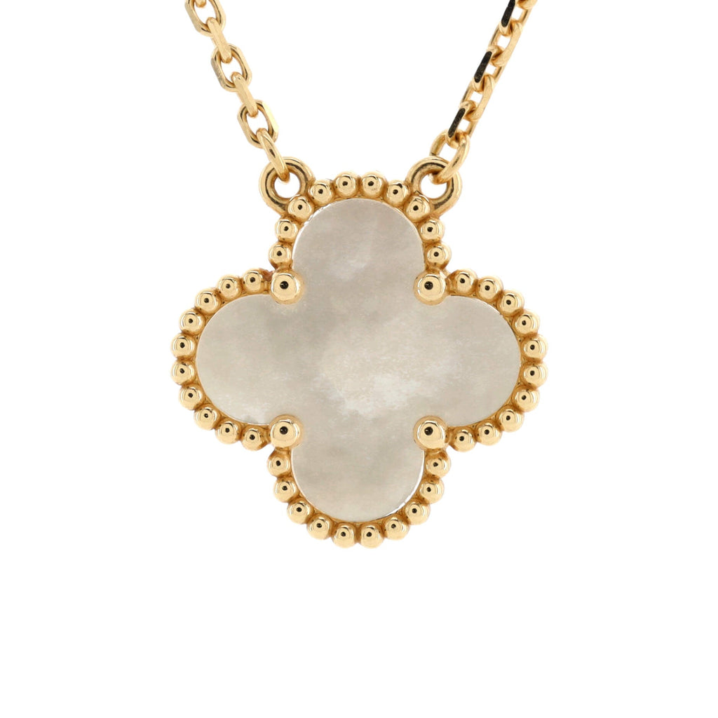 Vintage Alhambra Pendant Necklace 18K Yellow Gold and Mother of Pearl