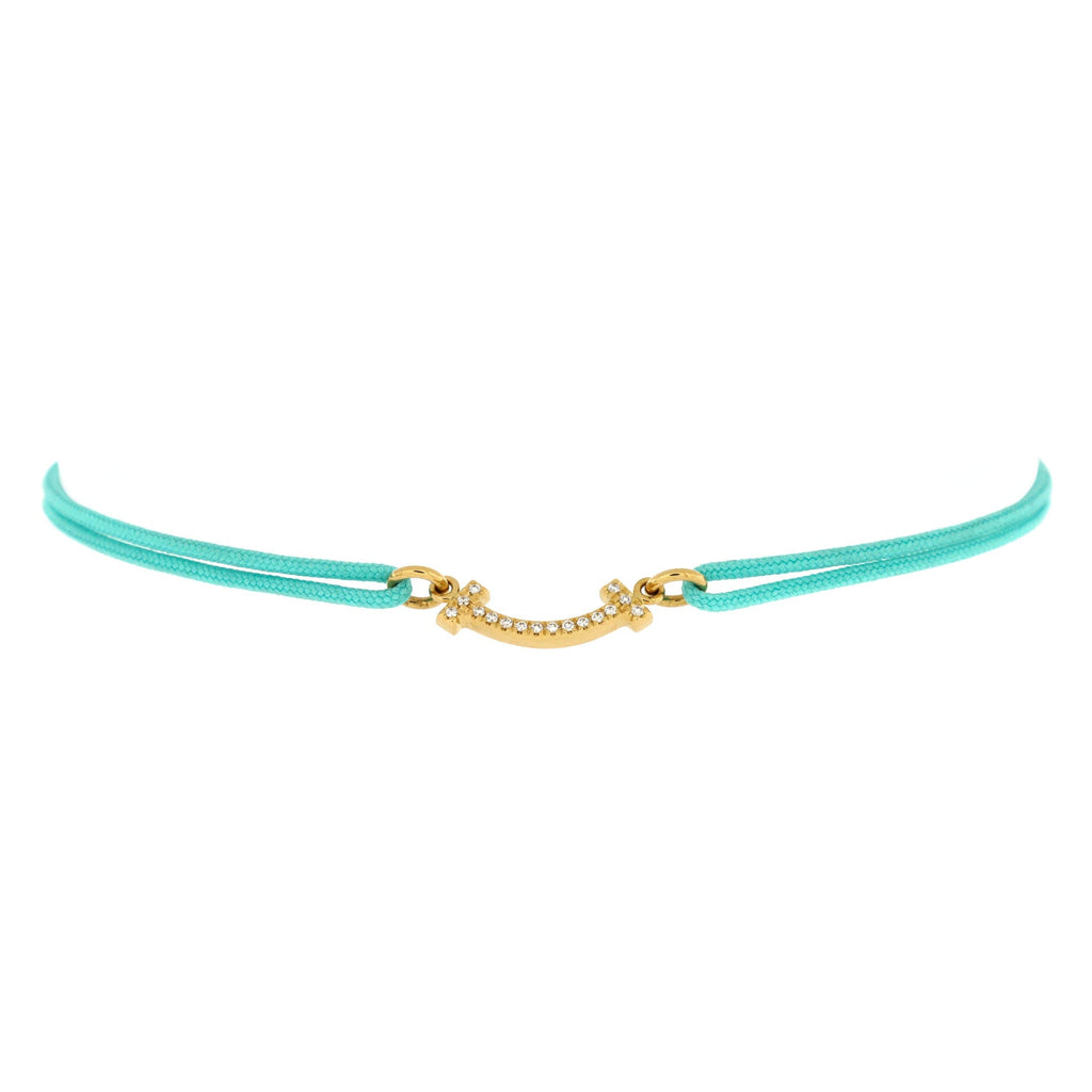 T Smile Chain Bracelet Cord and 18K Yellow Gold with Diamonds Mini