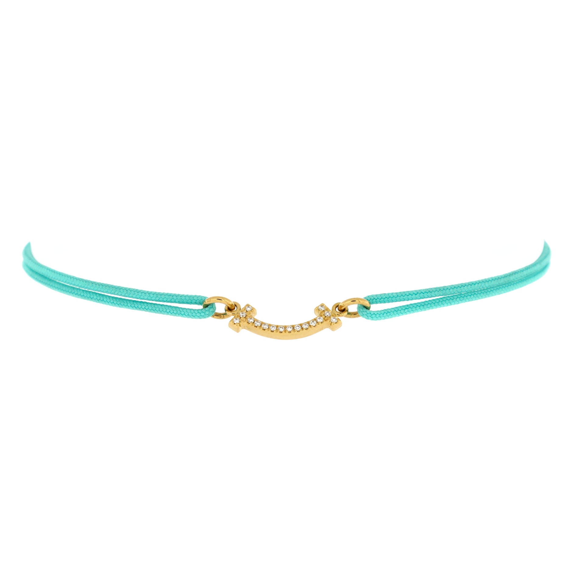 T Smile Chain Bracelet Cord and 18K Yellow Gold with Diamonds Mini