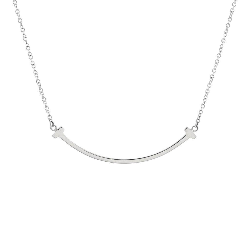 T Smile Pendant Necklace 18K White Gold Small