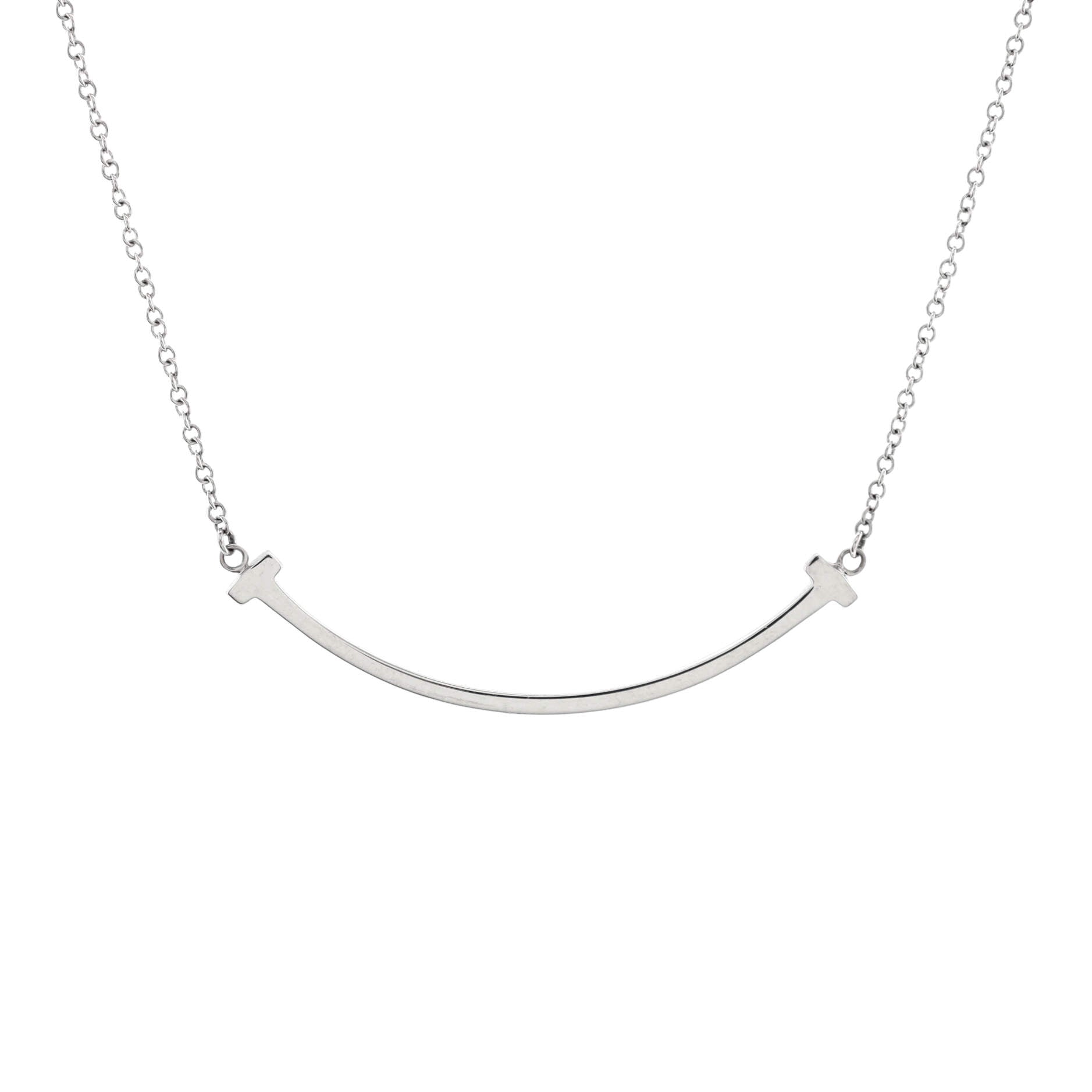 T Smile Pendant Necklace 18K White Gold Small