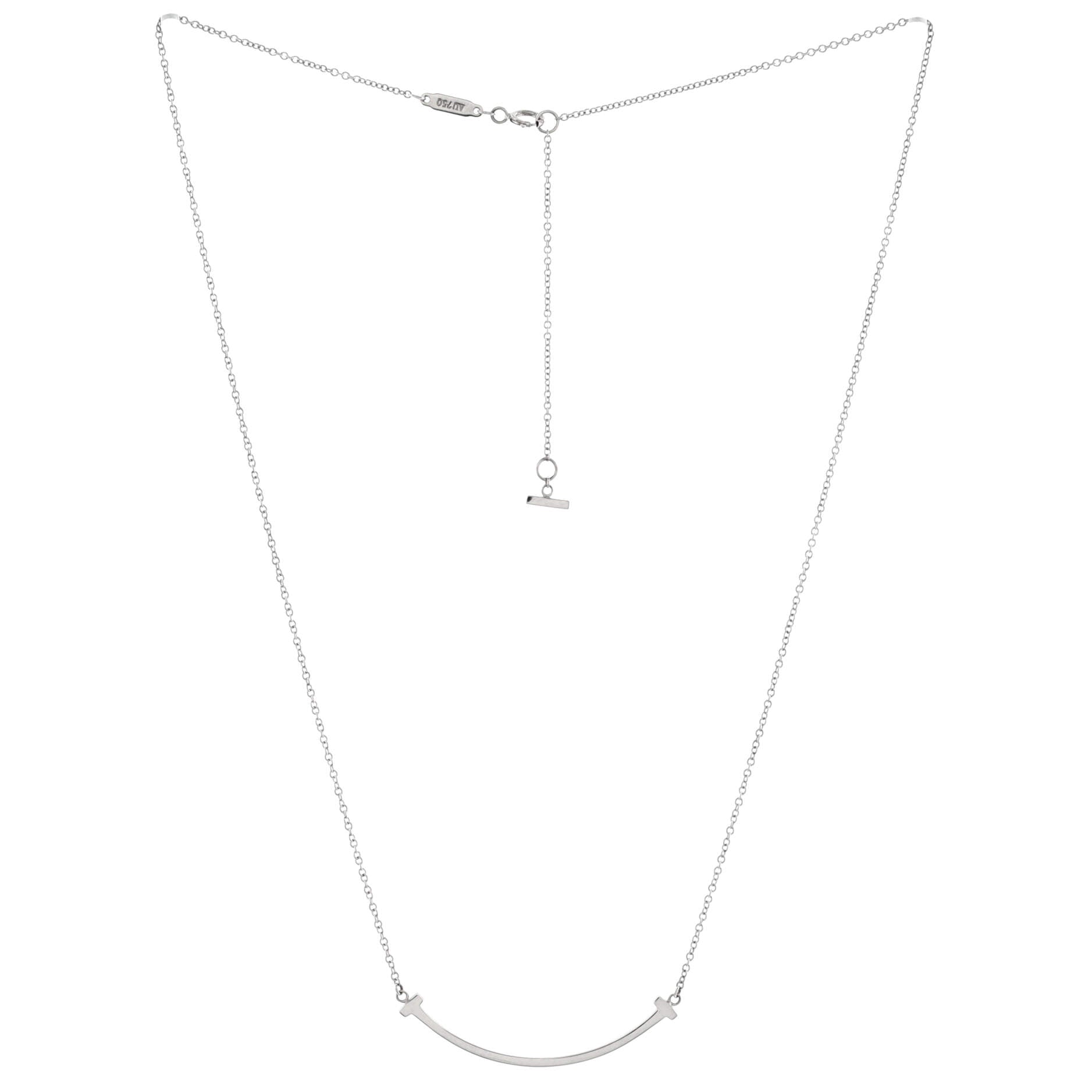 T Smile Pendant Necklace 18K White Gold Small