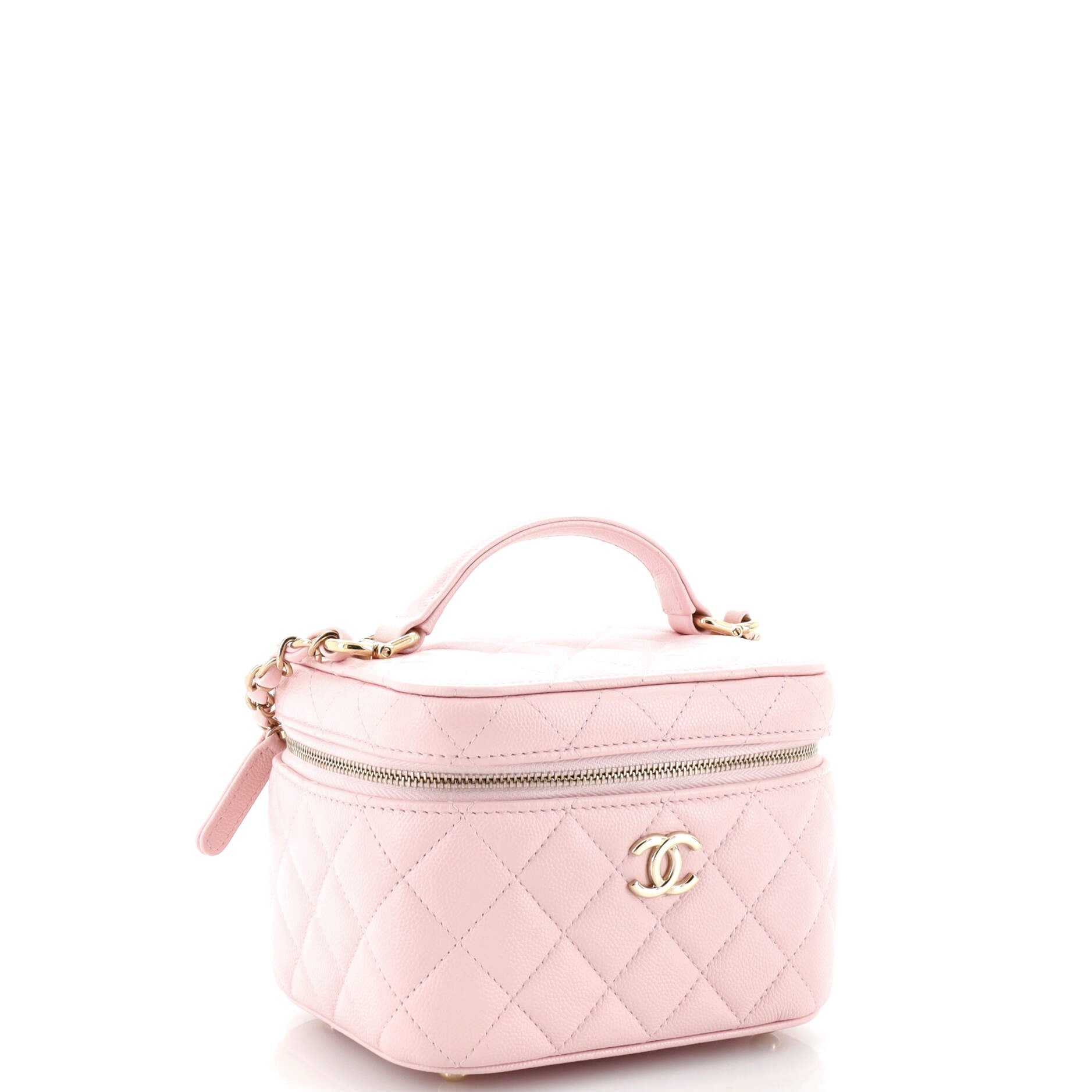CC Top Handle Vanity Case with Chain Quilted Caviar Mini