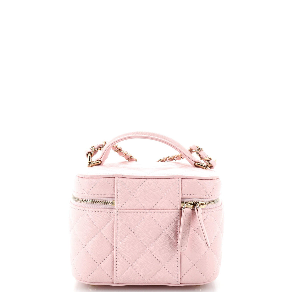 CC Top Handle Vanity Case with Chain Quilted Caviar Mini