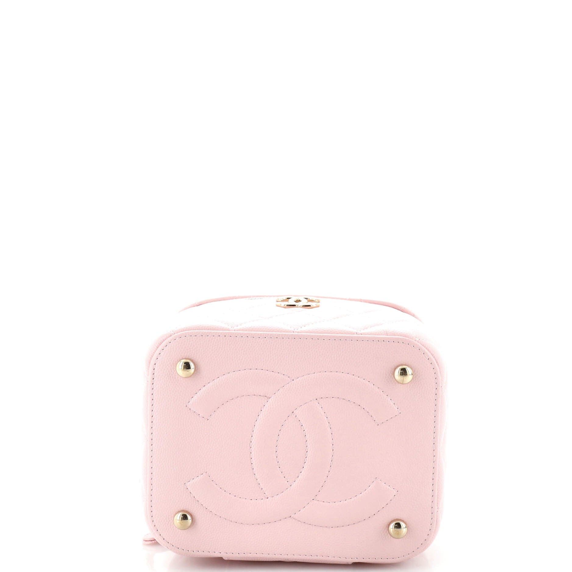 CC Top Handle Vanity Case with Chain Quilted Caviar Mini