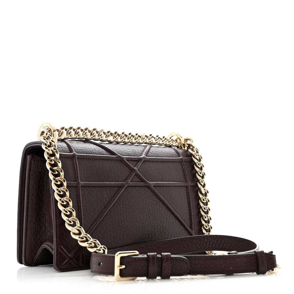 Grained Calfskin Small Diorama Flap Bag Burgundy