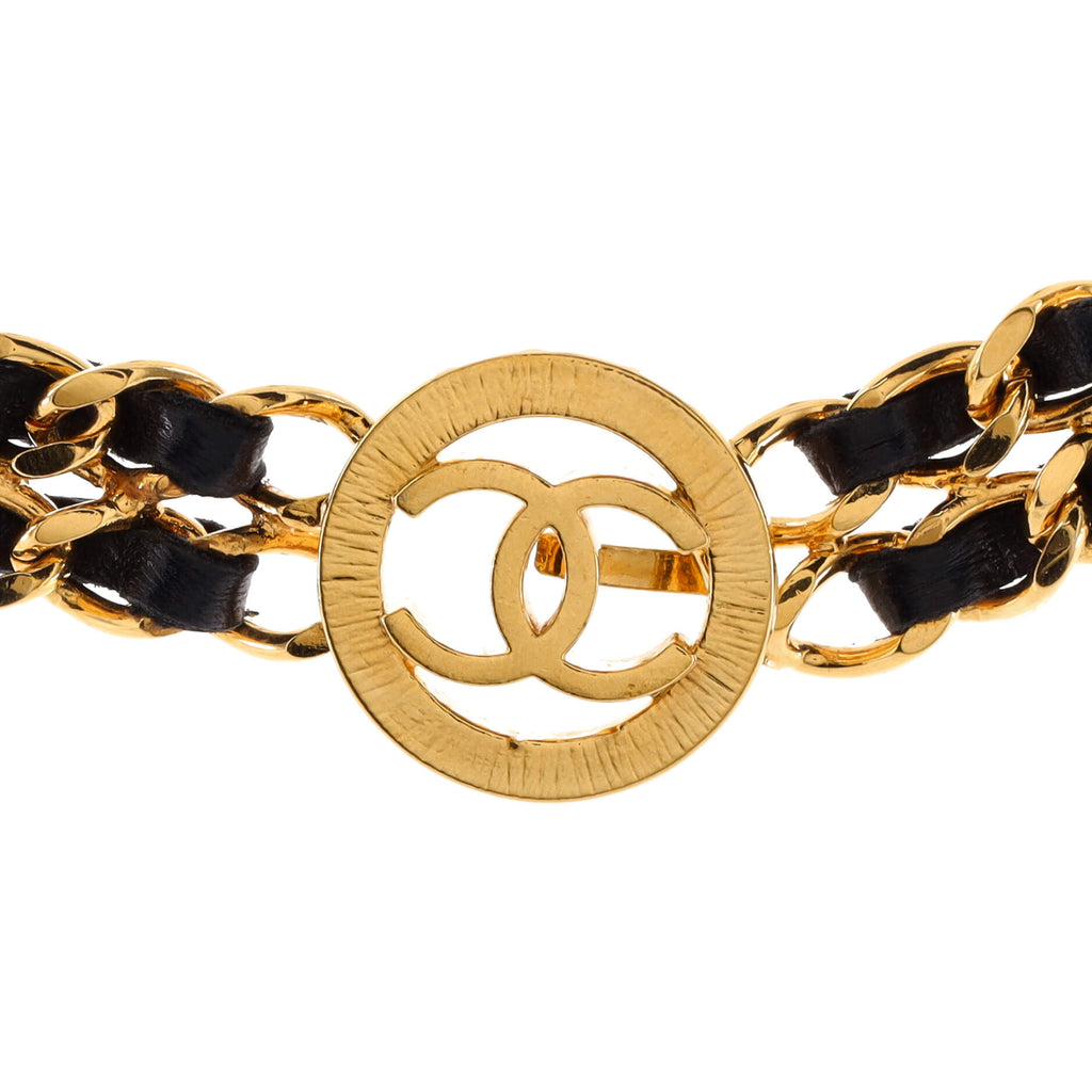Vintage Double Chain CC Belt Metal and Leather 70