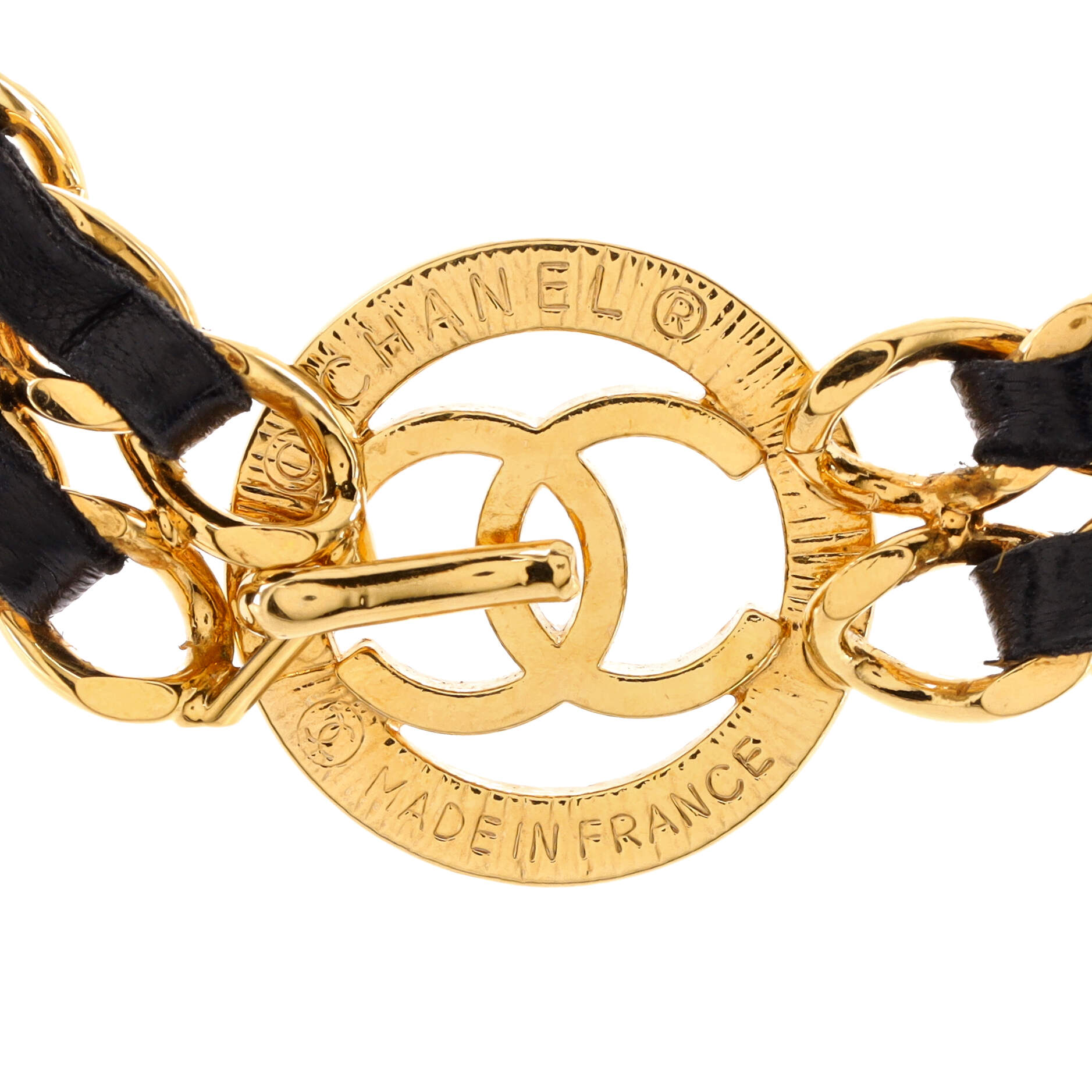 Vintage Double Chain CC Belt Metal and Leather 70