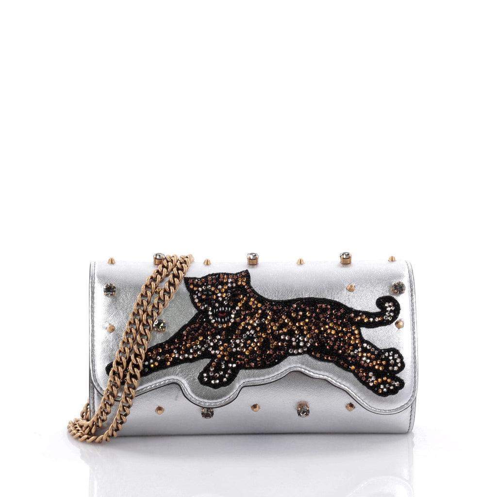 Broadway Tiger Chain Clutch Embellished Leather Mini
