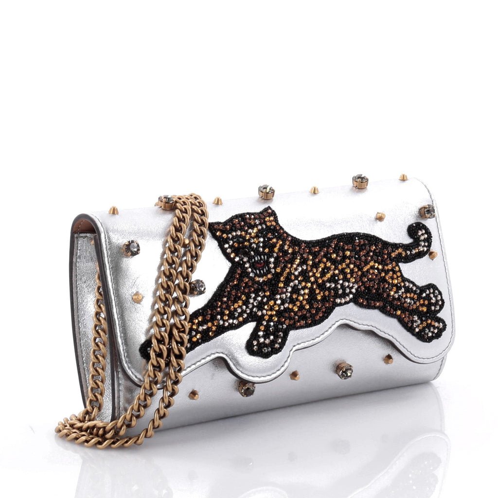 Broadway Tiger Chain Clutch Embellished Leather Mini