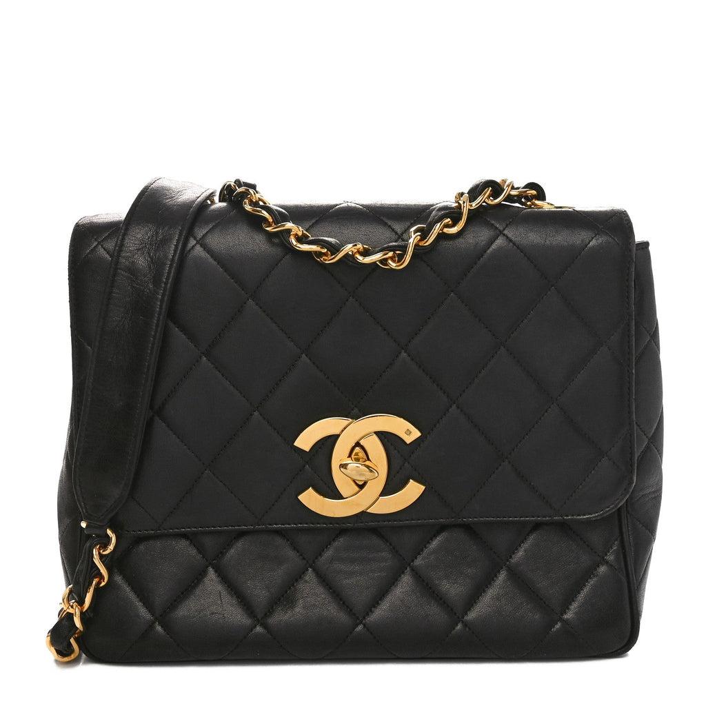 Lambskin Quilted Medium Square Flap Bag Black
